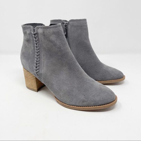 Blondo Grey Suede Block Stacked Ankle Booties 11 - Picture 1 of 12